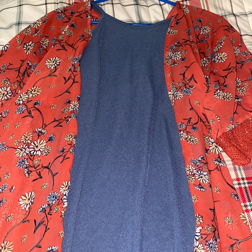 Blue Summer Dress with Flower Cover Up